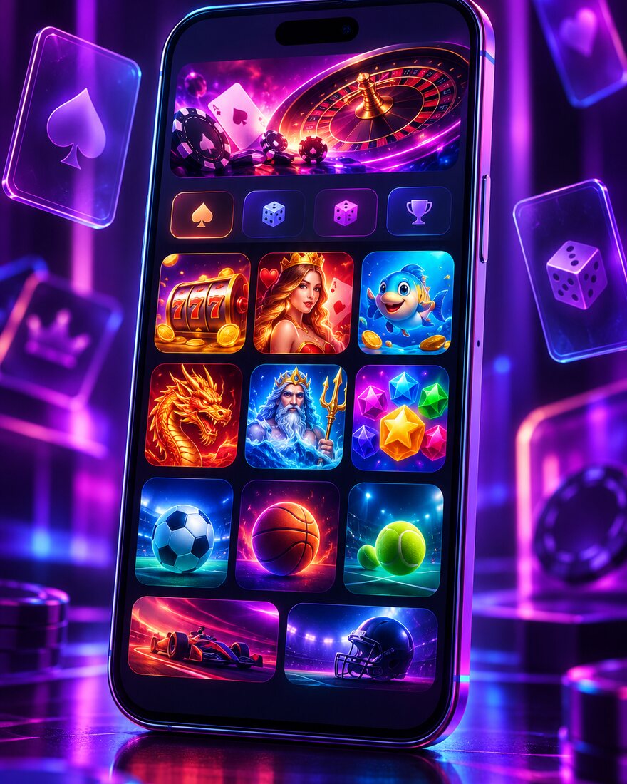 Celular com interface esportiva nas cores 7Games